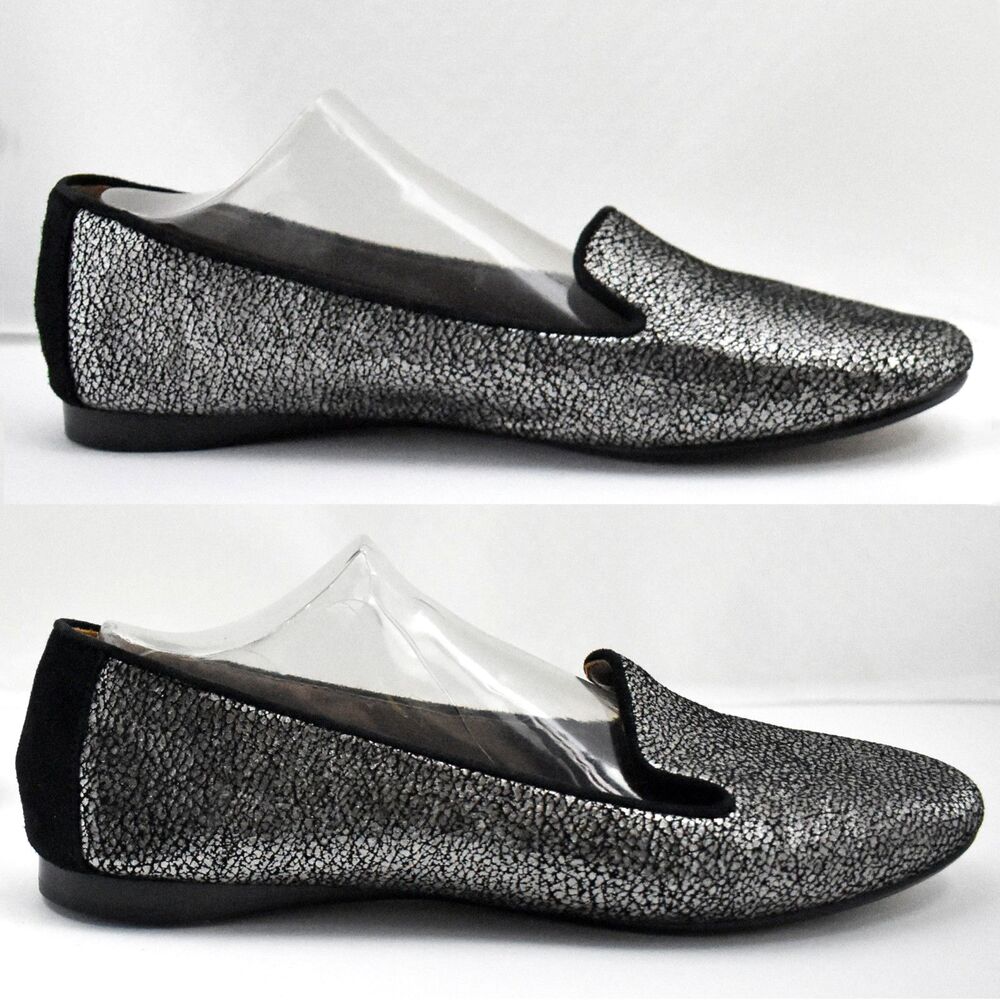 Donald J Pliner Flats Women's 8.5 Metallic Silver/Black Suede Dendasp